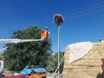 Ayağına ip bağlanan yavru leylek kurtarıldı
