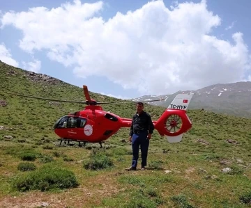 Bahçesaray kırsalında ayağı kırılan çoban ambulans helikopterle hastaneye kaldırıldı
