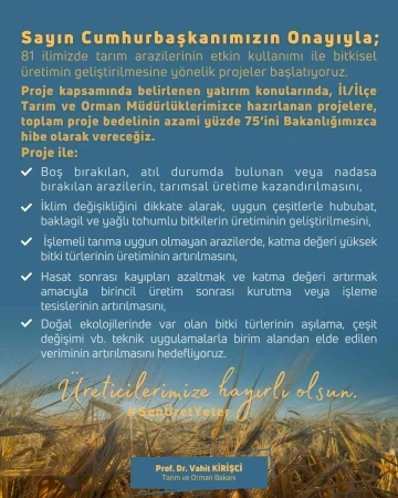 Bakan Kirişci: “81 ilimizde tarım arazilerinin etkin kullanımı ile bitkisel üretimin geliştirilmesine yönelik projeler başlatıyoruz”
