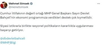 Bakan Şimşek: &quot;MHP Genel Başkanı Bahçeli’nin ekonomi programımıza verdikleri destek çok kıymetlidir&quot;

