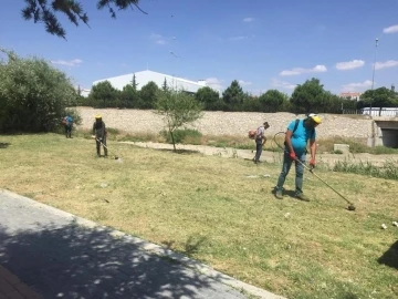 Belediye ekipleri ilçedeki yabani otları temizliyor
