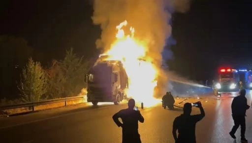 Bursa’da kargo yüklü TIR yandı