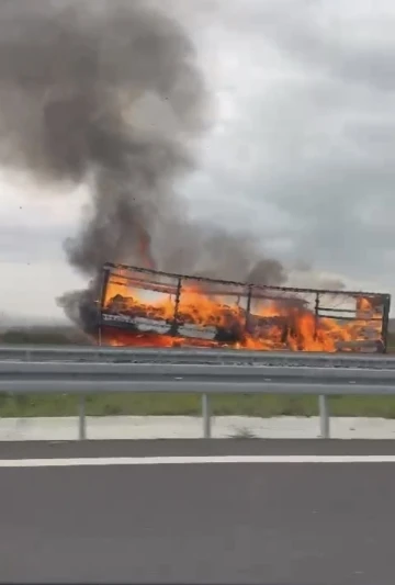 Çanakkale’de seyir halindeki tırın dorsesinde yangın çıktı
