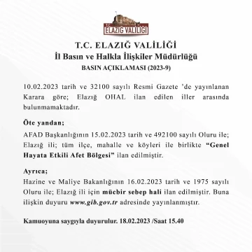 Elazığ Valiliği’nden OHAL açıklaması
