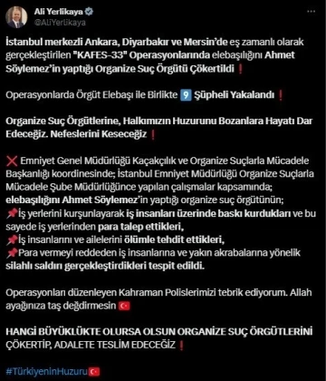 Elebaşılığını Ahmet Söylemez’in yaptığı organize suç örgütü çökertildi
