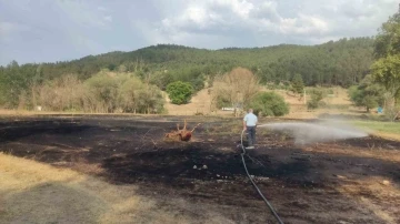 Emet’te mangal ateşinden çıkan yangından 2 dönüm ekili alan zarar gördü
