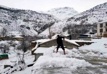 Girlevik Şelalesi beyaza büründü, köyde yaşayan vatandaşlar bacalarını küredi
