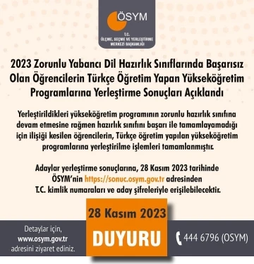 Hazırlık sınıflarındaki başarısız öğrencilerin &quot;Türkçe programlara yerleştirme&quot; sonuçları açıklandı
