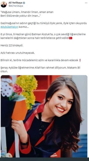 İçişleri Bakanı Yerlikaya şehit öğretmen Aybüke Yalçın’ı andı
