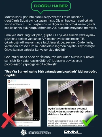 İletişim Başkanlığından Uşak’ta Suriyelilerin Türk vatandaşını bıçaklaması haberlerine yalanlama
