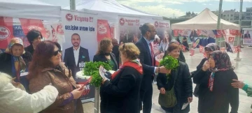 Kadınların gününü maydanoz dağıtarak kutladı
