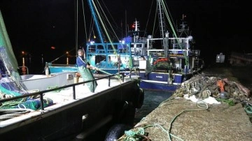 Kastamonu'da çevreci balıkçılar ağlarına takılan çöpü kıyıya çıkarıyor