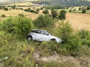 Kırmızı ışıkta bekleyen araçlara çarptı, ardından tarlaya yuvarlandı
