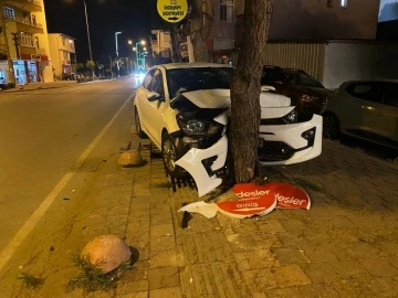 Kontrolden çıkan otomobil yol kenarındaki ağaca çarparak durabildi
