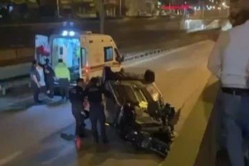 Bursa'da kontrolden çıkan polis otomobiliyle takla attı
