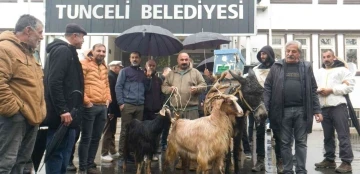 Köylüler belediye önüne eşek, keçi ve arılar ile gelip tepki gösterdi