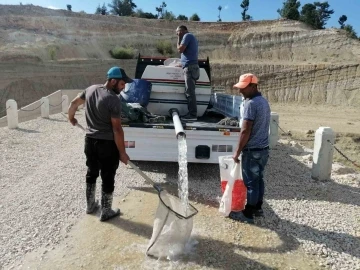 Kuruyan göldeki balıklar balçığın içerisinden kurtarıldı
