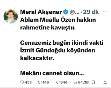 Meral Akşener hayatını kaybeden ablası için Kocaeli’ye geliyor
