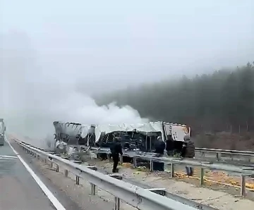 Meyve, sebze yüklü tır alevlere teslim oldu
