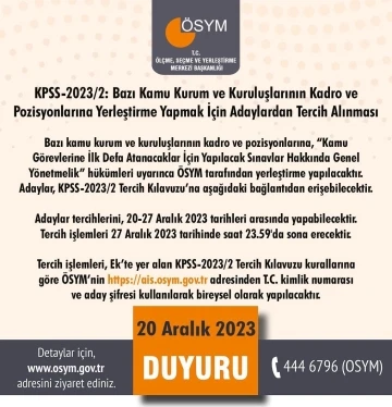 ÖSYM’den ’KPSS tercih’ duyurusu
