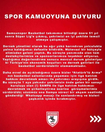 Samsunspor’dan SAMPA’ya tepki: “Bizleri şaşkınlık içinde bıraktı”
