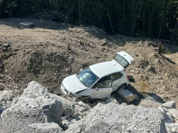 Şarampole uçan otomobilin sürücüsü yaralandı
