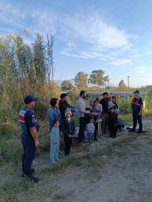 Sazlık alana gizlenen 13 düzensiz göçmen yakalandı
