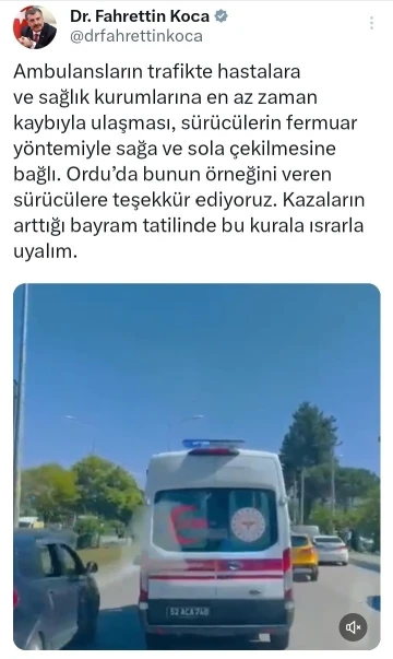 Sürücüler ambulansa yol verdi, Bakan Koca teşekkür etti
