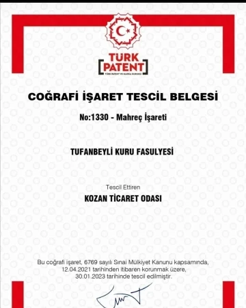 Tufanbeyli fasulyesine coğrafi işaret tescili