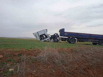 Yoldan çıkan tır buğday tarlasına girdi
