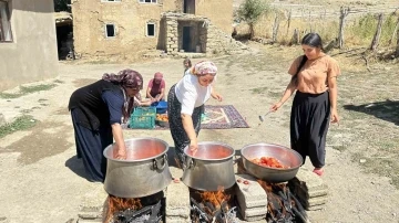 Yüksekovalı kadınlar kış hazırlıklarına başladı: Dışarıya kazanlar kuruldu, salça ve menemen yapıldı
